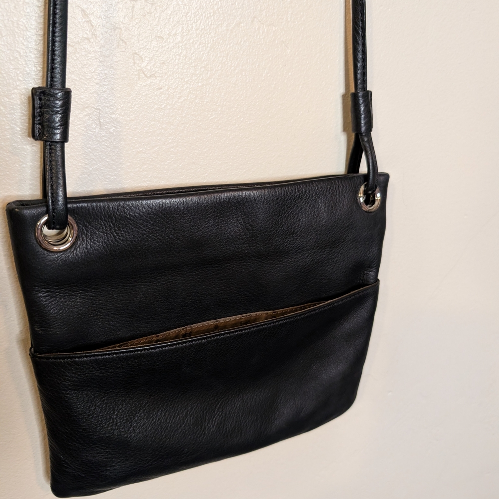 Margot New York Black Leather Crossbody Bag Small Minimalist Purse Long Strap - Picture 8 of 9